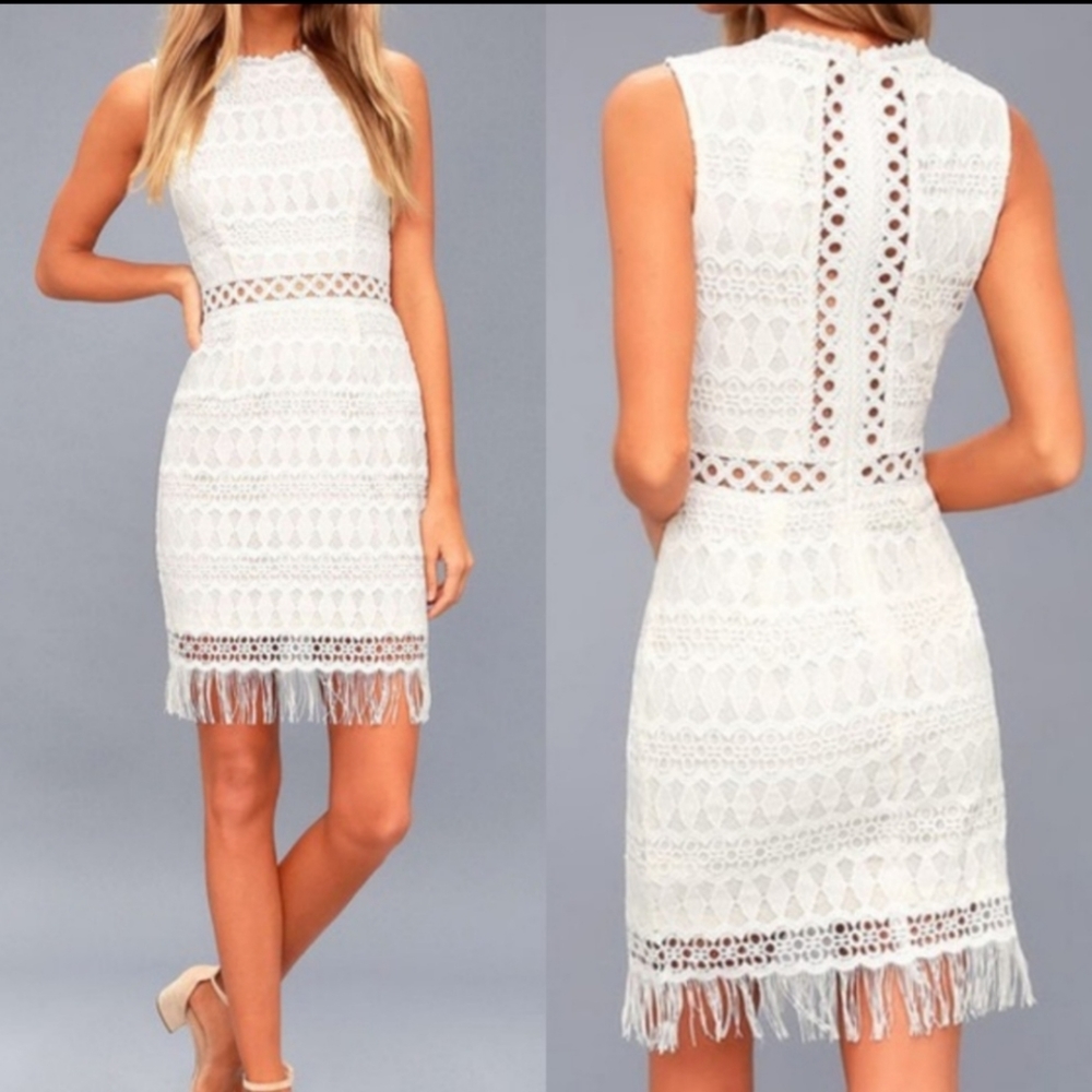 Lulu's Kenna White Crochet Lace Sleeveless Cut Out Bodycon Dress Small